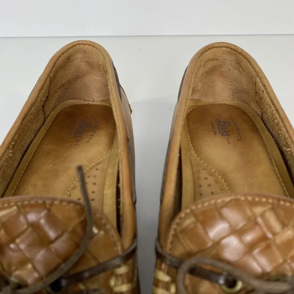Bass Women's Woven Leather Driving Moccasins in Cognac Brown